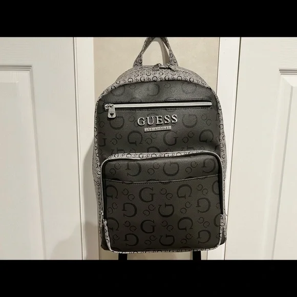 Guess HH889431 Beige Logo Monogram Backpack Flap Drawstring Front Zip Pockets GUESS Backpack Bags & Handbags With Pockets for Women for  main image 3